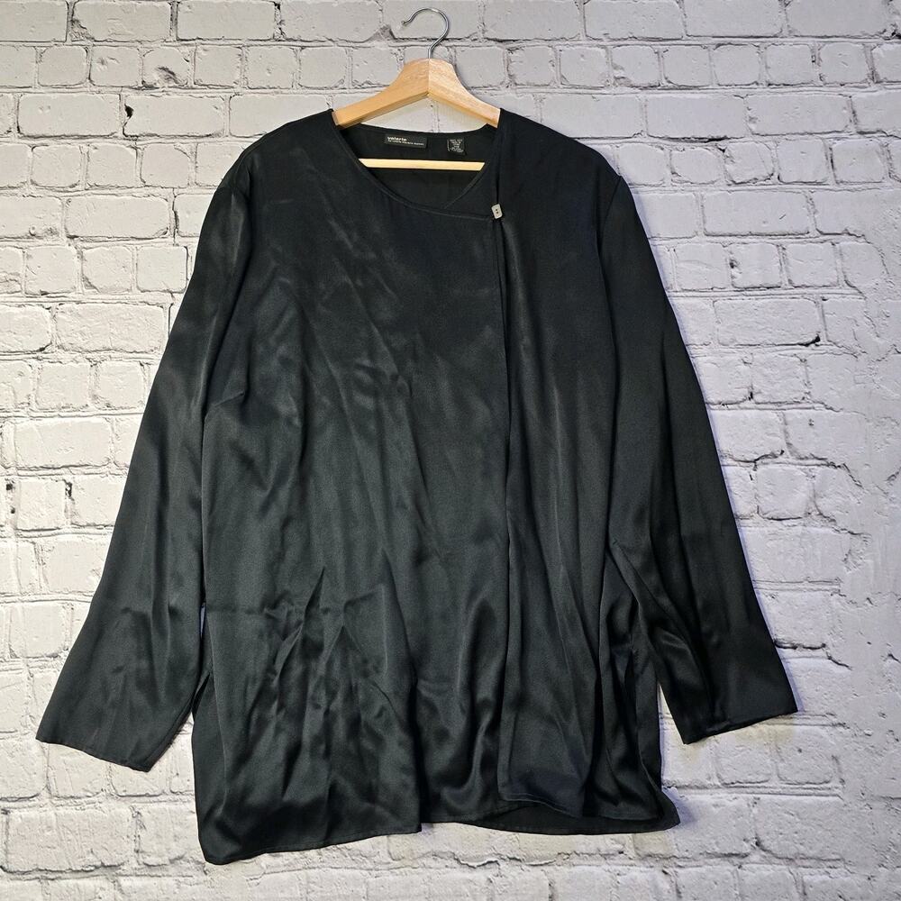 Valerie By Valerie Stevens Woman 100% Silk Black Wrap Single Button Top Size 20W